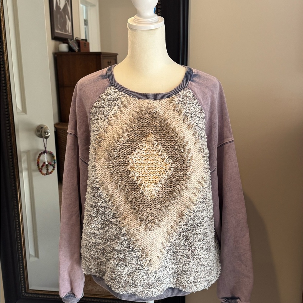 Pilcro Purple and Cream Textured Women's Sweater